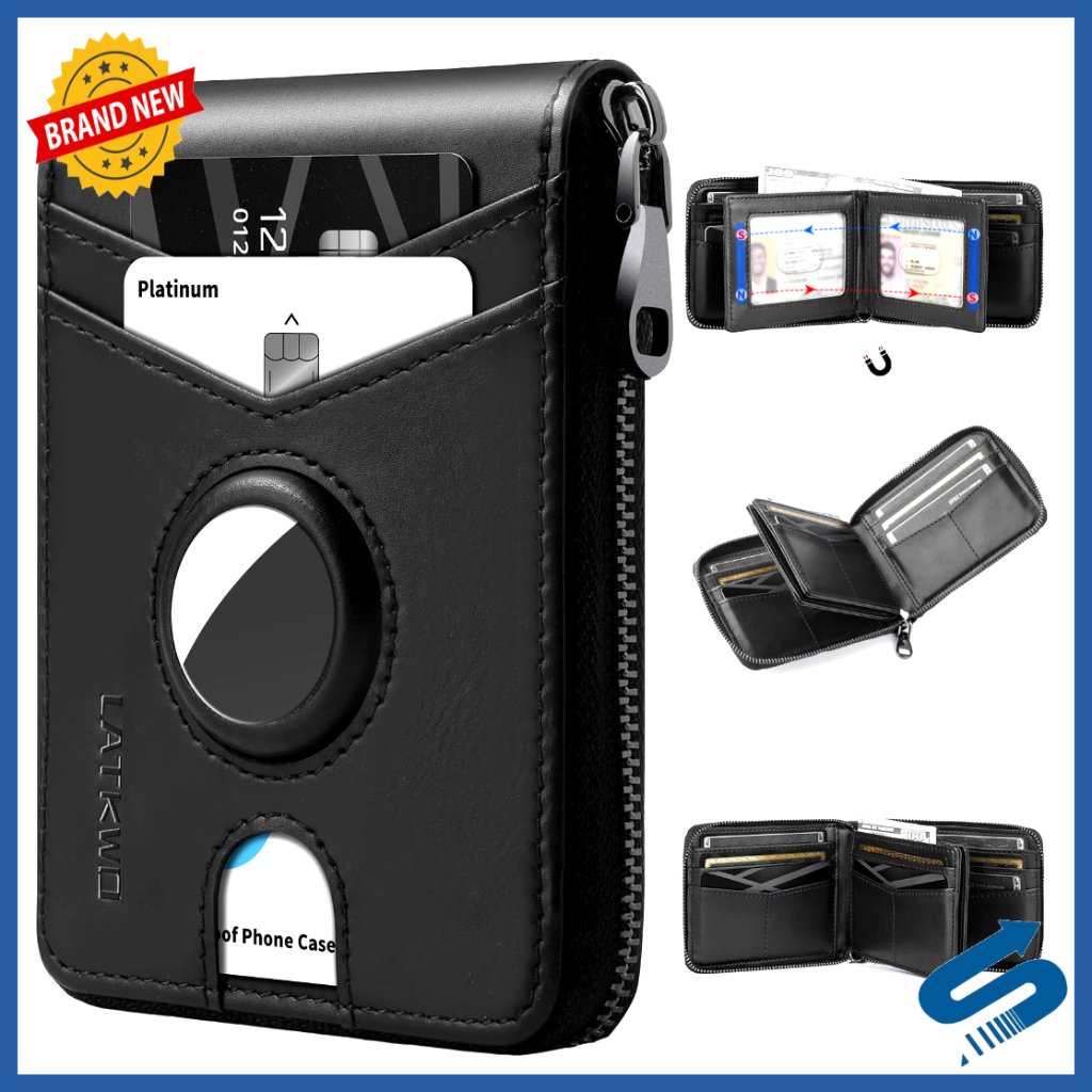 Men's Rfid Blocking Zipper Wallet Large Capacity 13 Card Slots Slim Design